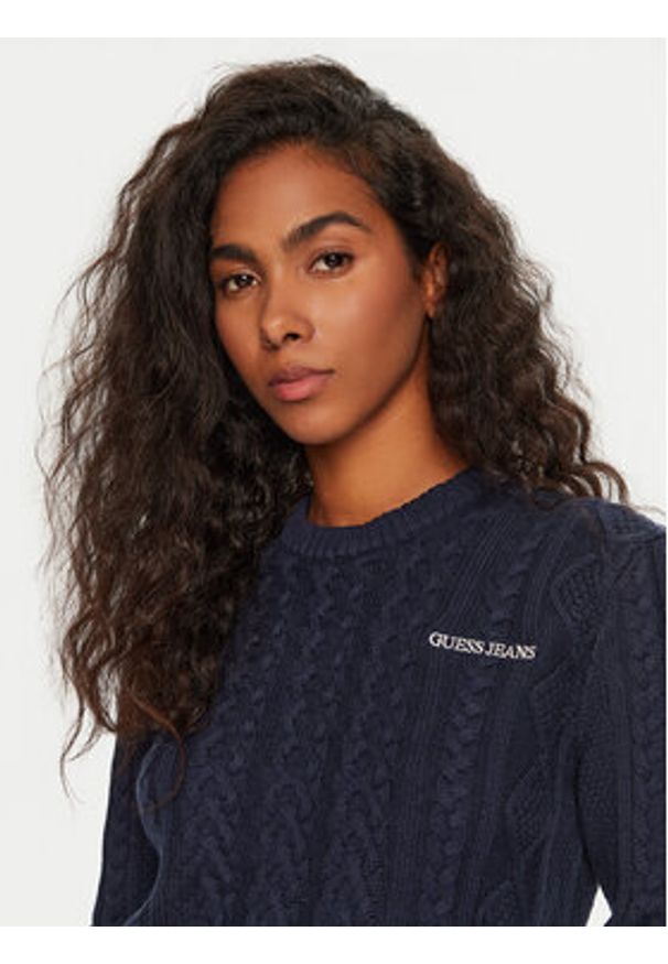 Guess Jeans Sweter W4BR13 Z3HN2 Granatowy Regular Fit. Kolor: niebieski. Materiał: syntetyk