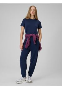 4f - 4F T-shirt regular gładki damski - granatowy M. Okazja: na co dzień. Kolor: niebieski. Materiał: dzianina, skóra, materiał. Wzór: gładki. Styl: casual #2