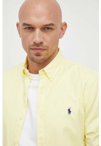 Polo Ralph Lauren koszula bawełniana męska kolor żółty slim z kołnierzykiem button-down. Okazja: na co dzień. Typ kołnierza: button down, polo. Kolor: żółty. Materiał: bawełna. Wzór: aplikacja. Styl: casual #5