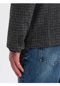 Ombre Clothing - Męska marynarka w kratę z dodatkiem wełny - grafitowa V2 OM-BLZB-0117 - XXL. Kolor: szary. Materiał: wełna #7