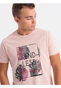 OTHER - T-shirt męski z nadrukiem - jasnoróżowy V2 OM-TSPT-0131 (PALE - Rozmiar: XXL. Kolor: różowy. Materiał: bawełna. Wzór: nadruk. Styl: klasyczny #7