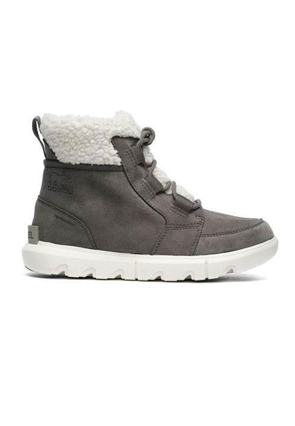 sorel - Buty do chodzenia damskie Sorel Explorer II Carnival Cozy WP. Wysokość cholewki: za kostkę. Zapięcie: sznurówki. Kolor: szary. Materiał: zamsz, skóra. Szerokość cholewki: normalna. Sport: turystyka piesza