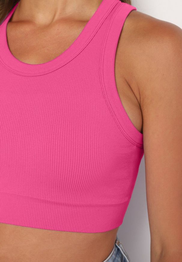 Born2be - Fuksjowy Prążkowany Top Sportowy z Wyjmowanymi Miseczkami Ivafa. Kolor: różowy. Materiał: prążkowany. Styl: sportowy