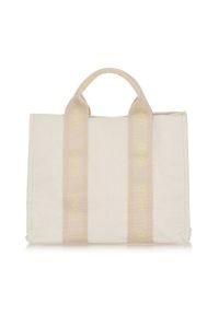 Ochnik - Kremowa torebka damska typu tote bag. Kolor: beżowy. Wzór: paski. Materiał: skórzane #5