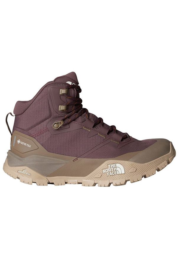 Buty damskie The North Face Offtrail Gore-Tex 0A8AEUCGI1 - fioletowo-beżowe. Wysokość cholewki: przed kolano. Kolor: fioletowy, wielokolorowy, beżowy. Materiał: guma, tkanina. Szerokość cholewki: normalna. Technologia: Gore-Tex. Sport: bieganie