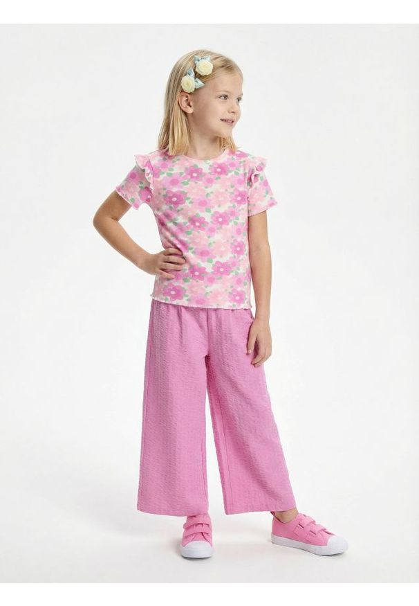 Sinsay - Jeansy wide leg - różowy. Kolor: różowy