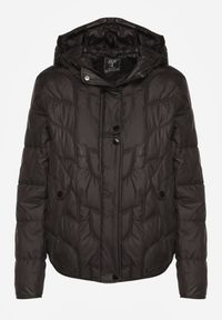 Renee - Czarna Kurtka Przejściowa z Kapturem w Oryginalne Pikowane Przeszycia Arivitta. Okazja: na spacer. Typ kołnierza: kaptur. Kolor: czarny. Materiał: jeans, poliester #5