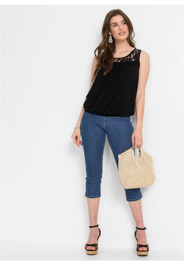 bonprix - Top z mieszanki wiskozy. Kolor: czarny. Materiał: wiskoza. Długość rękawa: bez rękawów