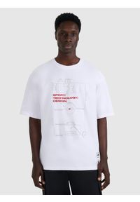 4f - 4F T-shirt oversize z nadrukiem męski - biały L. Okazja: na co dzień. Kolor: biały. Materiał: bawełna. Wzór: nadruk. Styl: casual
