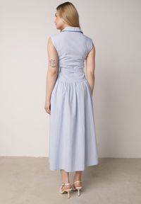 Born2be - Niebieska Koszulowa Sukienka Bez Rękawów z Wiskozy i Bawełny z Paskiem Suranon. Okazja: na co dzień. Kolor: niebieski. Materiał: wiskoza, bawełna. Długość rękawa: bez rękawów. Sezon: wiosna, lato. Typ sukienki: koszulowe. Styl: casual, elegancki, klasyczny #7