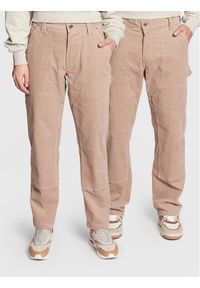 Leeves Spodnie materiałowe Unisex Corduroy Beżowy Relaxed Fit. Kolor: beżowy. Materiał: bawełna #1