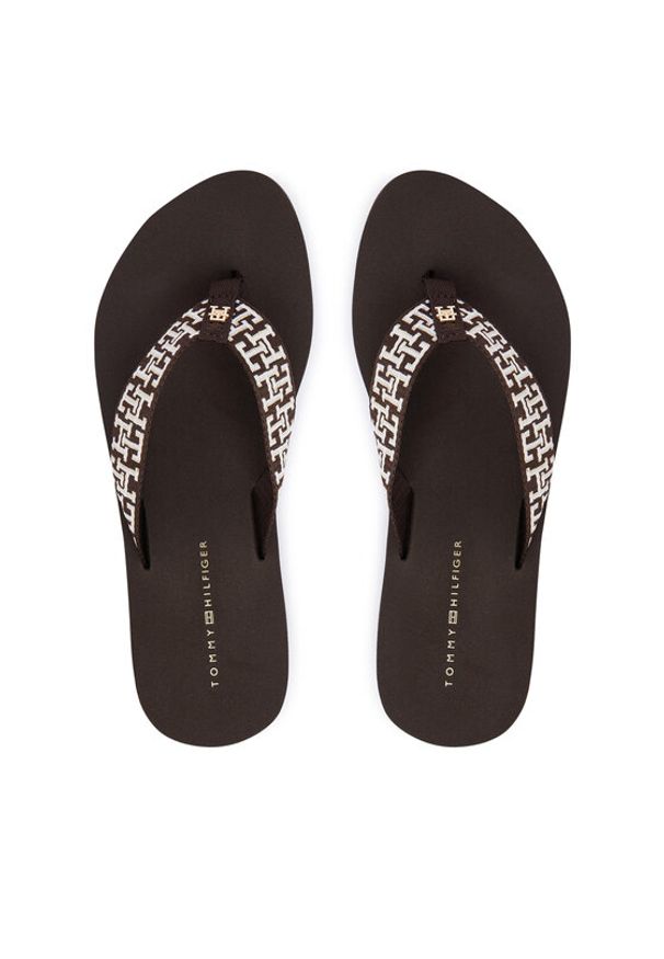 TOMMY HILFIGER - Tommy Hilfiger Japonki Mono Wedge Summer Sandal FW0FW09696 Brązowy. Kolor: brązowy. Materiał: materiał