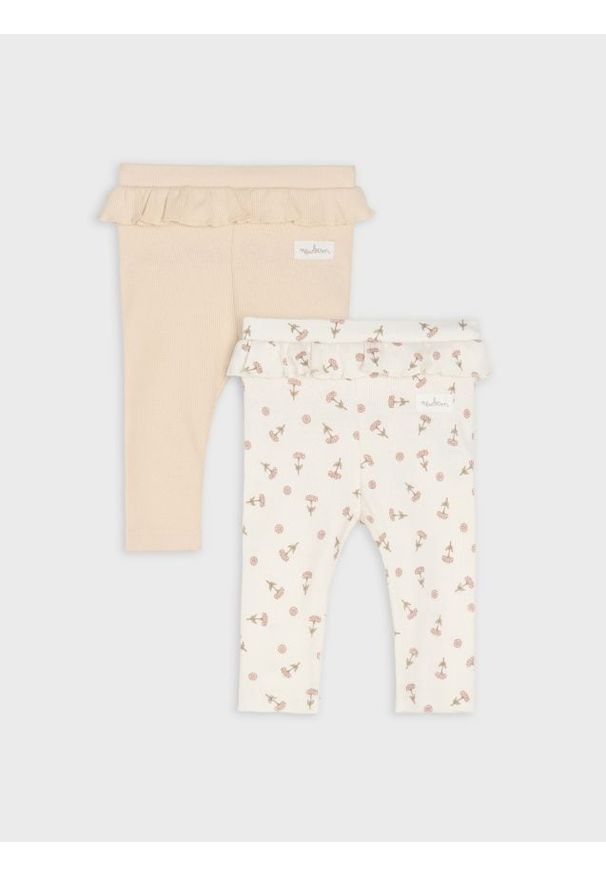 Sinsay - Legginsy z ozdobną falbaną z prążkowanej dzianiny 2 pack - kremowy. Kolor: kremowy. Materiał: prążkowany, dzianina