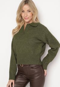 Born2be - Zielony Sweter o Krótkim Kroju z Kołnierzykiem i Dekoltem w Serek Valentarisa. Okazja: na co dzień. Typ kołnierza: dekolt w serek. Kolor: zielony. Materiał: bawełna, jeans. Długość: krótkie. Styl: klasyczny, elegancki, casual #5