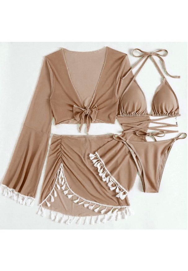 Intica - Komplet bikini z pareo i wielofunkcyjnym topem na plażę Maili. Materiał: materiał. Wzór: aplikacja