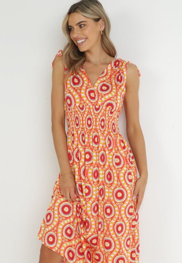 Born2be - Pomarańczowa Rozkloszowana Sukienka Maxi z Gumką w Pasie Branna. Kolor: pomarańczowy. Długość: maxi