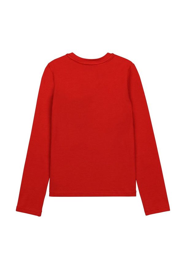 DKNY - Dkny Longsleeve dziecięcy kolor czerwony. Okazja: na co dzień. Kolor: czerwony. Materiał: dzianina. Długość rękawa: długi rękaw. Długość: długie. Wzór: aplikacja. Styl: casual