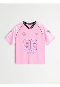 Sinsay - Koszulka typu jersey z dekoltem V - różowy. Kolor: różowy. Materiał: jersey #1