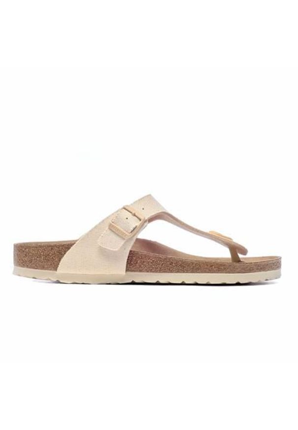 Klapki damskie Birkenstock Gizeh Tex Canvas Eggshell Veg. Kolor: żółty. Materiał: tkanina, materiał. Styl: sportowy