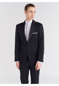 Pako Lorente - PAKO LORENTE – Czarna marynarka smokingowa w mikrowzór. Okazja: na sylwestra, na ślub cywilny, na wesele. Kolor: czarny. Materiał: poliester, wiskoza #4