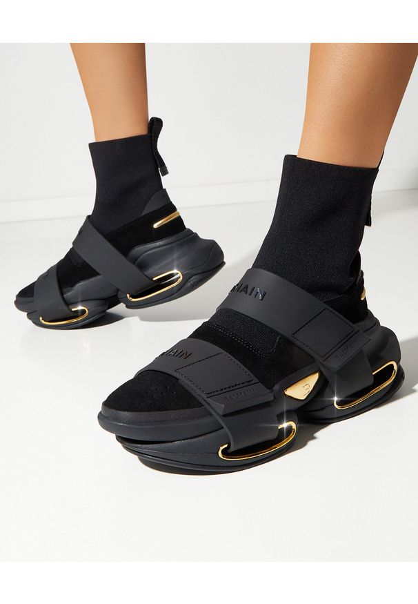 Balmain - BALMAIN - Czarne sneakersy B-Bold. Zapięcie: pasek. Kolor: czarny. Materiał: guma. Szerokość cholewki: normalna. Wzór: paski