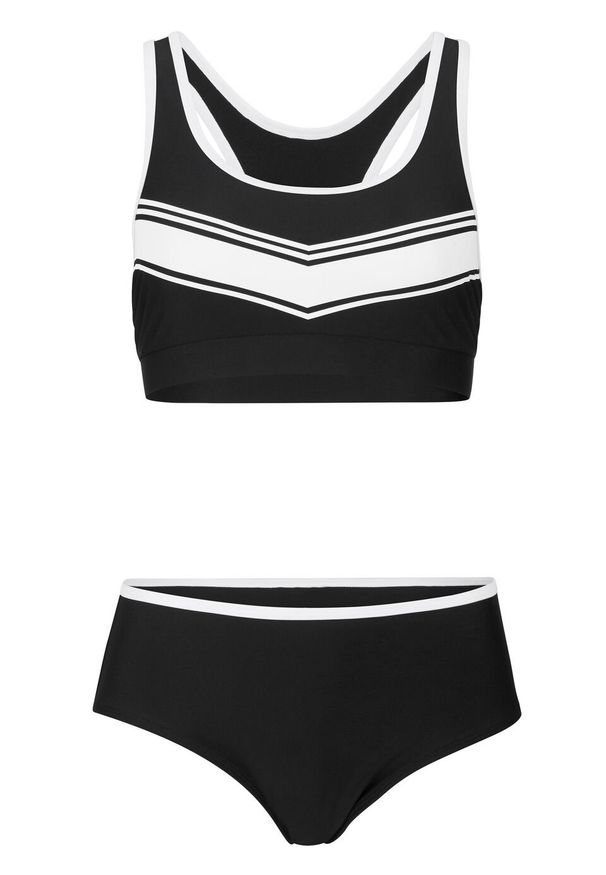 Bikini z biustonoszem bustier (2 części) bonprix czarno-biały. Kolor: czarny. Wzór: nadruk, aplikacja