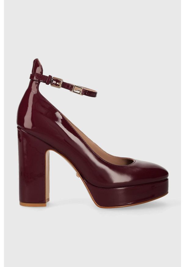 Guess czółenka TEMIS kolor bordowy na słupku FL7TMS PAF08. Nosek buta: okrągły. Kolor: czerwony. Materiał: skóra. Obcas: na słupku. Wysokość obcasa: średni