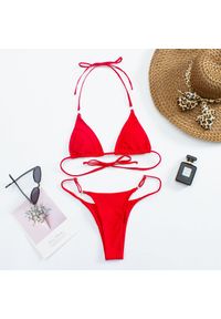 Intica - Bikini trójkątne wiązane szybkoschnące na plażę Taesuk. Kolor: czerwony. Materiał: materiał #1