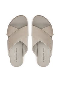 Calvin Klein Jeans Klapki Flatform Cross Mg Uc YW0YW01349 Beżowy. Kolor: beżowy. Materiał: skóra
