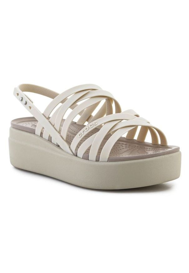 Sandały Crocs Brooklyn strappy lowwdg 206751-2Y2 beżowy. Okazja: na co dzień. Zapięcie: pasek. Kolor: beżowy. Materiał: materiał. Wzór: paski. Styl: casual, elegancki