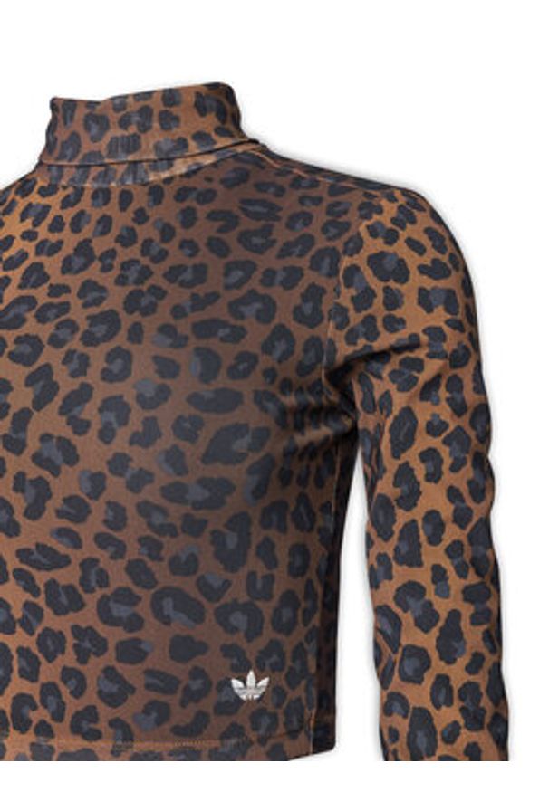 Adidas - adidas Bluzka Leopard JW2772 Brązowy Slim Fit. Kolor: brązowy. Materiał: syntetyk