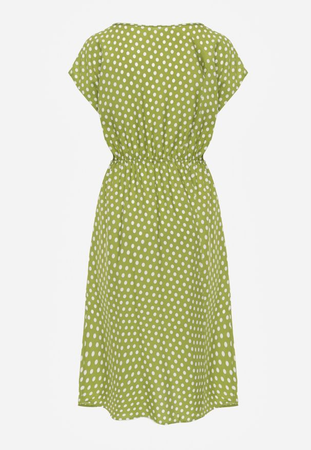 Renee - Jasnozielona Sukienka z Bawełny o Rozkloszowanym Kroju z Gumką w Talii Emilla. Okazja: do pracy, na co dzień, na spotkanie biznesowe. Kolor: zielony. Materiał: bawełna. Długość rękawa: krótki rękaw. Typ sukienki: rozkloszowane. Styl: elegancki, biznesowy, casual