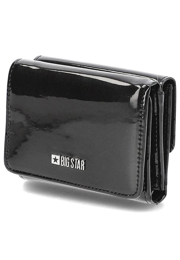 Big Star Accessories - Portfel damski Big Star, zamykany na zatrzask kompaktowy format lakierowane wykończenie przegrody na karty, czarny, KK674018. Kolor: czarny. Materiał: lakier. Wzór: aplikacja