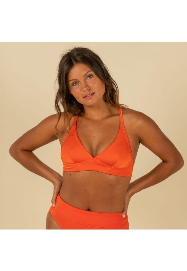 OLAIAN - Góra kostiumu kąpielowego surfingowego damska Olaian Bea. Kolor: pomarańczowy. Materiał: materiał, poliester, elastan, poliamid