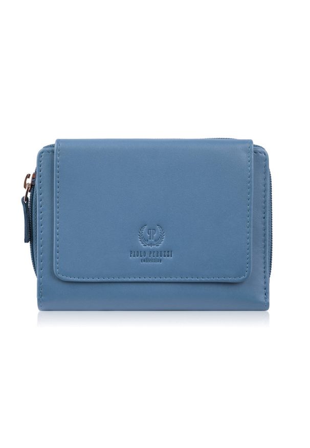 PAOLO PERUZZI - Portfel damski skórzany niebieski duży w orientacji poziomej z RFID Paolo Peruzzi SL-07-CB. Kolor: niebieski. Materiał: skóra