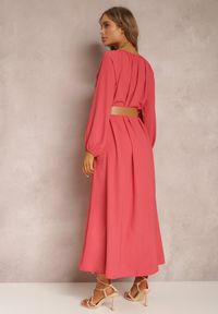 Renee - Czerwona Sukienka Palane. Kolor: różowy, czerwony. Materiał: materiał. Wzór: gładki, aplikacja. Styl: klasyczny. Długość: maxi