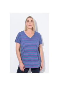 ULLA POPKEN - Damskie Koszulka funkcyjna prążkowanie klasyczny krój dekolt w serek rękaw 1/2. Typ kołnierza: dekolt w serek. Kolekcja: plus size. Kolor: wielokolorowy, fioletowy, różowy. Materiał: poliester, materiał, wiskoza. Sport: turystyka piesza #1