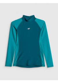 4f - 4F Top do pływania z nadrukiem damski - turkusowy XS. Typ kołnierza: kołnierzyk stójkowy. Kolor: turkusowy. Materiał: materiał, skóra, włókno. Długość: długie. Wzór: nadruk. Sport: pływanie #1