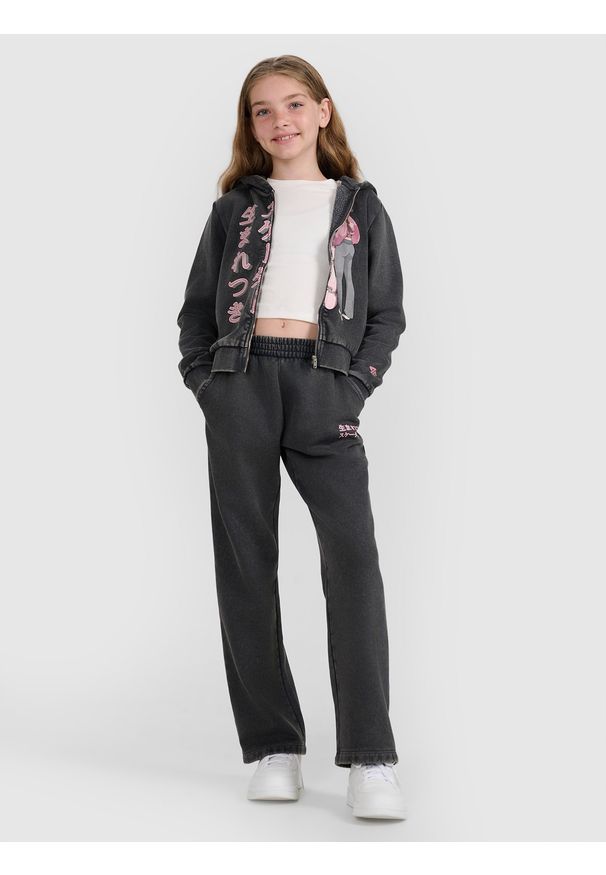 4f - 4F Spodnie dresowe z szerokimi nogawkami dziewczęce - szare 122 (6-7 lat). Okazja: na co dzień. Kolor: szary. Materiał: dresówka. Sezon: lato. Styl: casual