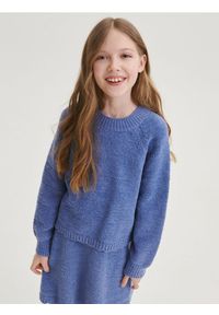Reserved - Sweter z reglanowym rękawem - niebieski. Kolor: niebieski. Materiał: dzianina, bawełna