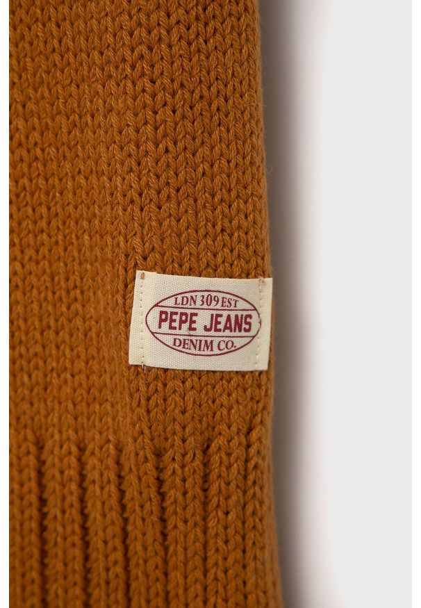 Pepe Jeans Szalik z domieszką wełny kolor żółty gładki. Kolor: żółty. Materiał: wełna. Wzór: gładki