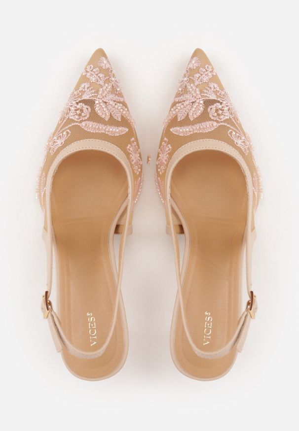 Born2be - Beżowe Siateczkowe Czółenka VICES na Kaczuszce z Haftem i Koralikami Elriniana. Okazja: na co dzień, na ślub cywilny, na randkę, na wesele, do pracy, na spotkanie biznesowe. Kolor: beżowy. Materiał: koronka. Wzór: haft. Obcas: na szpilce. Styl: klasyczny, casual, biznesowy, elegancki