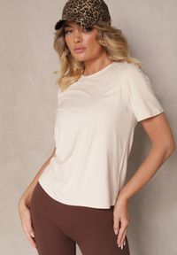 Renee - Beżowy Casualowy T-shirt z Wiskozy Arisanda. Okazja: na co dzień. Kolor: beżowy. Materiał: wiskoza. Styl: casual #4