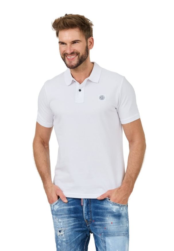 Guess - GUESS Białe męskie polo Washed, Rozmiar XL. Typ kołnierza: polo. Kolor: biały