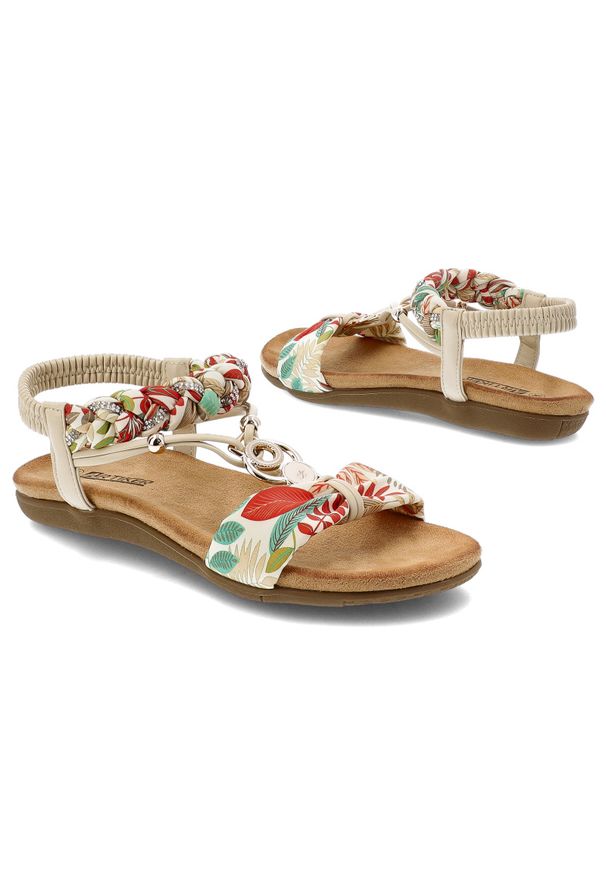 Beżowe Sandały Artiker Modne Obuwie Damskie. Okazja: na spacer, na co dzień. Zapięcie: pasek. Kolor: beżowy. Materiał: tkanina. Wzór: kolorowy, aplikacja. Sezon: lato. Styl: casual, wakacyjny