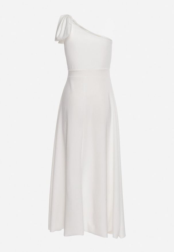 Born2be - Biała Koktajlowa Asymetryczna Sukienka z Kokardą na Ramieniu Vimarellia. Okazja: na imprezę. Typ kołnierza: kokarda. Kolor: biały. Typ sukienki: asymetryczne. Styl: wizytowy