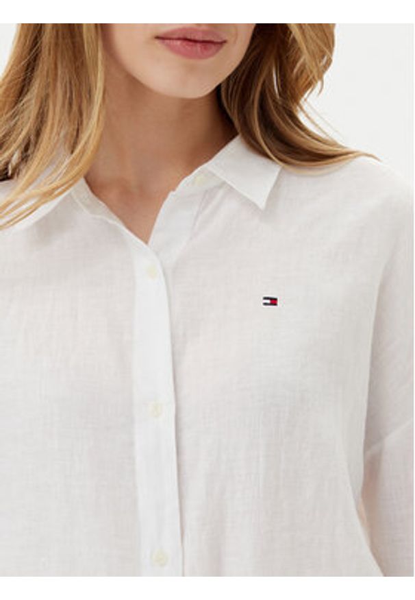 TOMMY HILFIGER - Tommy Hilfiger Koszula WW0WW46169 Biały Loose Fit. Kolor: biały. Materiał: len