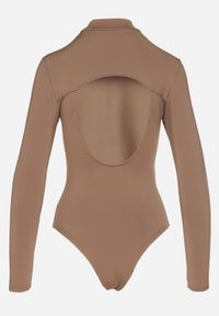 Born2be - Beżowe Prążkowane Body z Półgolfem i Dodatkiem Wiskozy Naonaya. Kolor: beżowy. Materiał: wiskoza, prążkowany #3