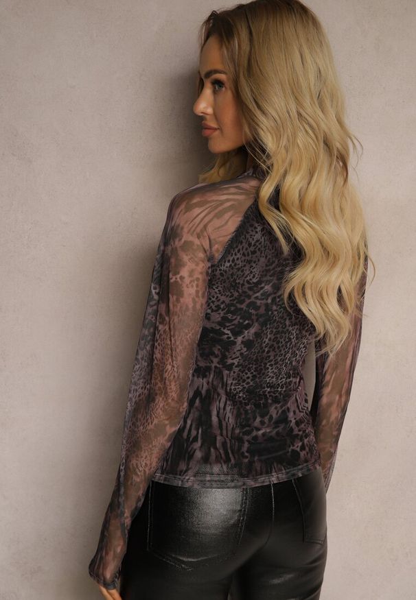 Renee - Szara Bluzka z Transparentnego Materiału z Podszewką Semiaura. Okazja: na co dzień. Kolor: szary. Materiał: materiał. Długość rękawa: długi rękaw. Długość: długie. Styl: klasyczny, casual