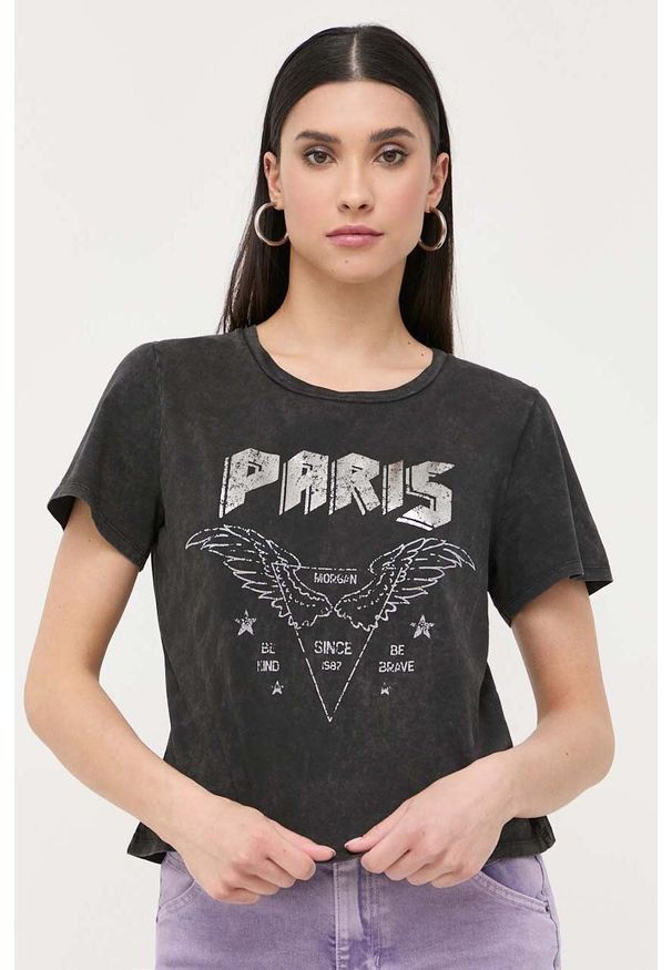 Morgan t-shirt bawełniany kolor szary. Kolor: szary. Materiał: bawełna. Wzór: nadruk